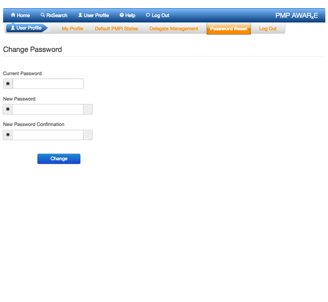 Screenshot showing change password screen